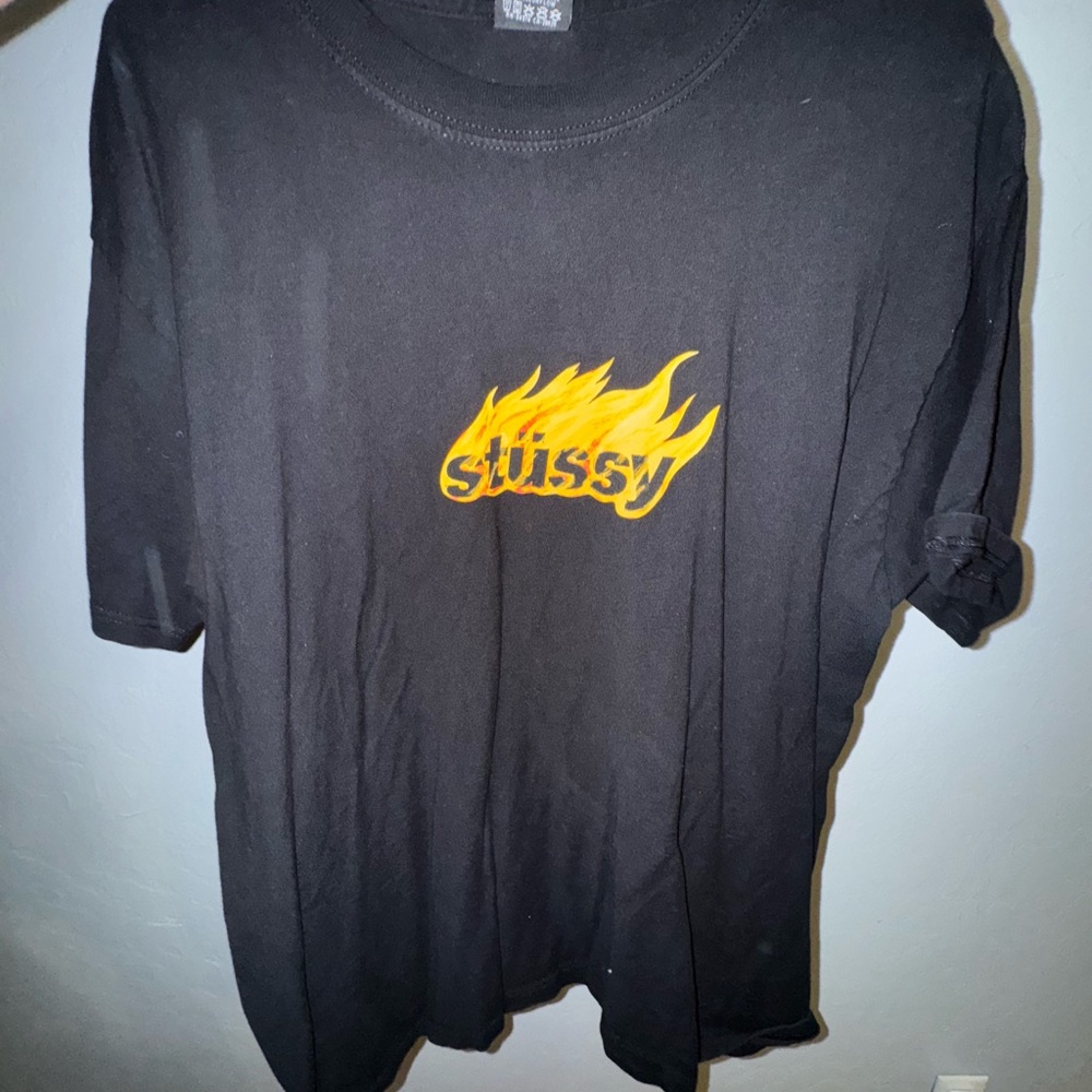 Stussy Black Tee with Fiery Yellow Graphic